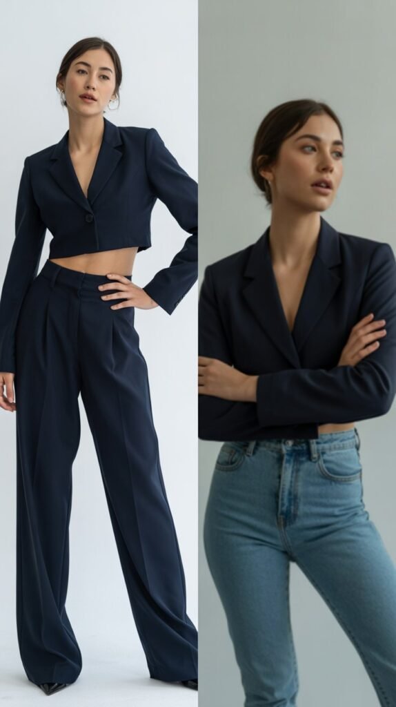 Cropped Blazer with High-Waisted Bottoms