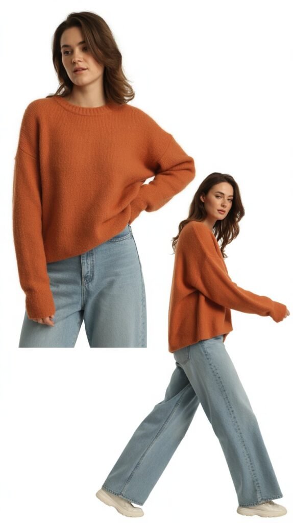 Terracotta Sweater with Light Denim