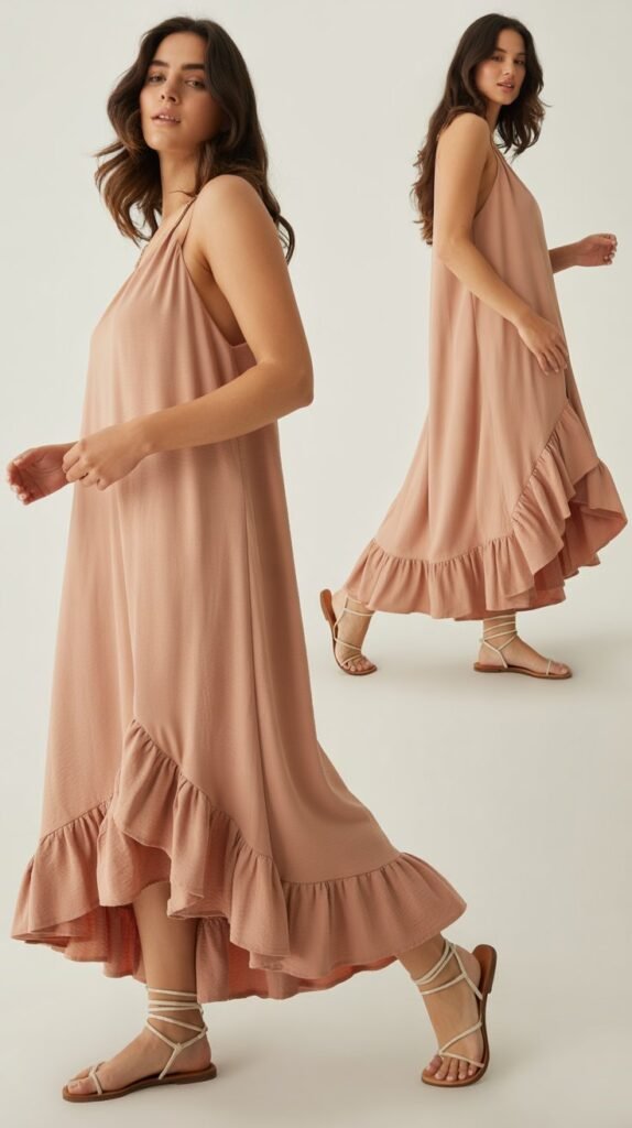 Ruffle Hem Maxi Dress with Barefoot Sandals