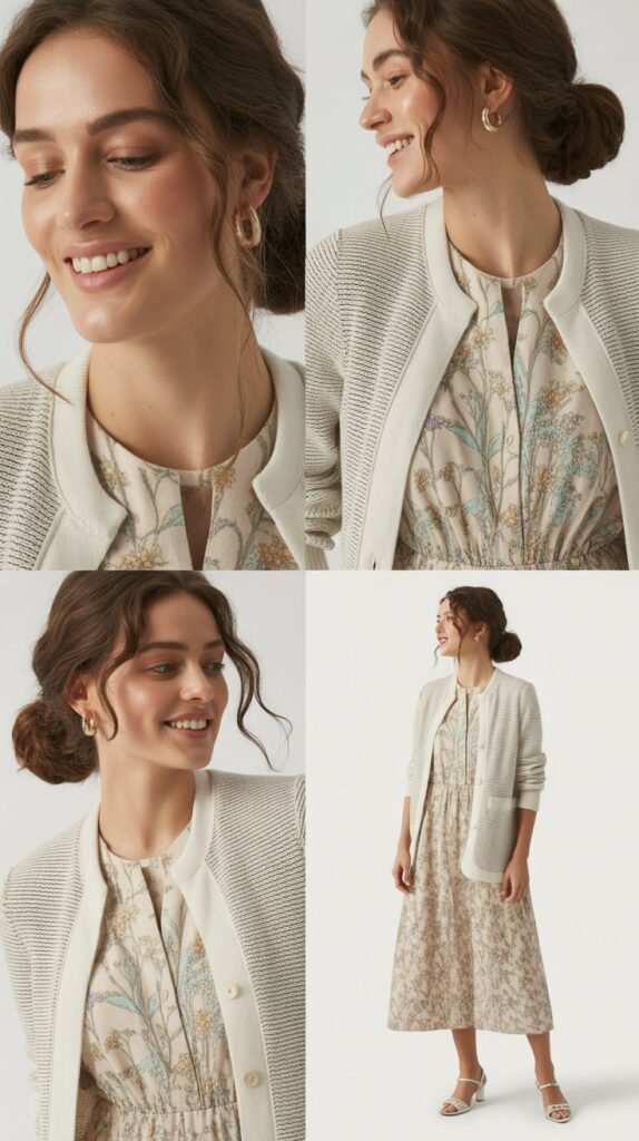 Floral Midi Dress with Structured Cardigan