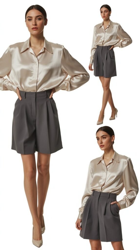 Silk Blouse with Tailored Shorts