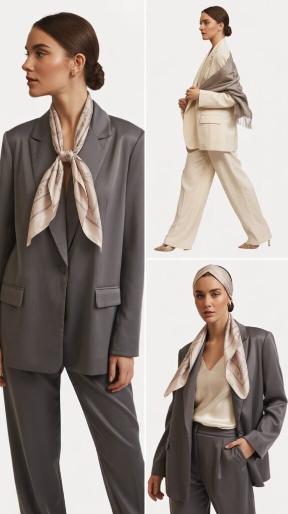 Silk Scarf as Accessory with Blazer Set
