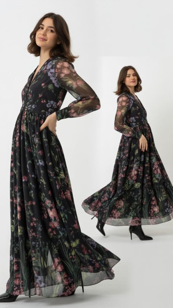 Black Base Floral Maxi Dress