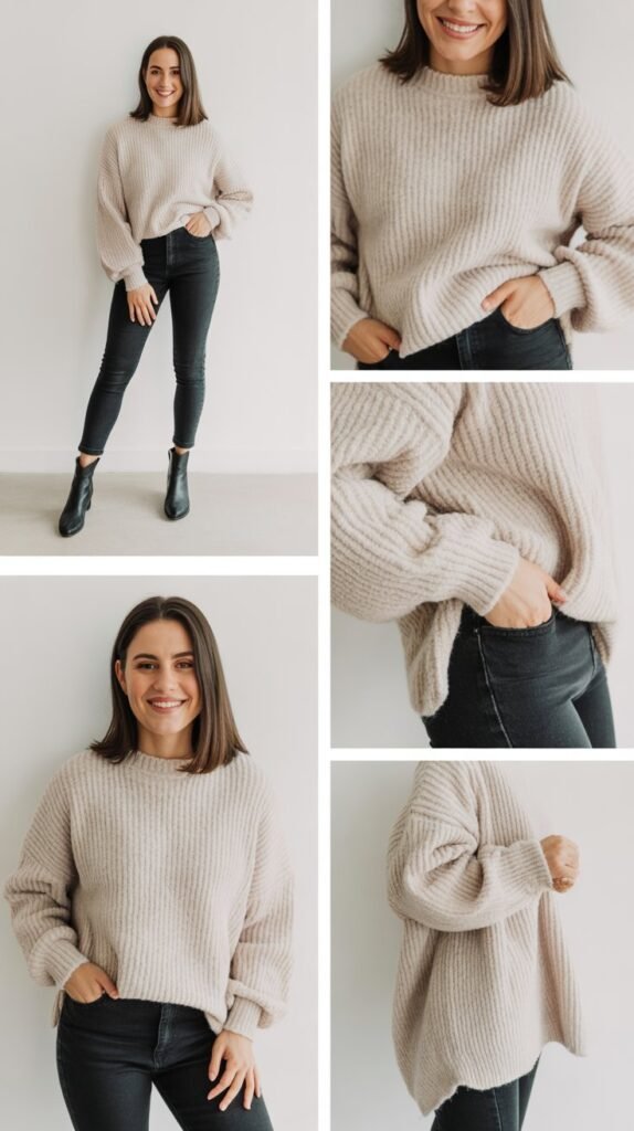  Oversized Sweater with Defined Bottom Half