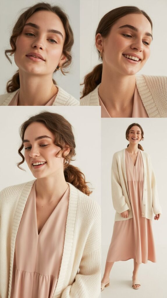 Midi Dress with Cardigan Layer