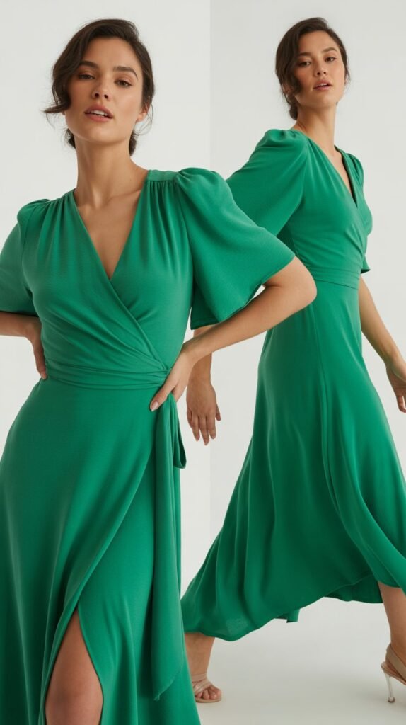  Emerald Green Wrap Dress