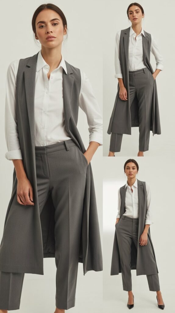 Longline Vest Over Dress Shirt and Chinos