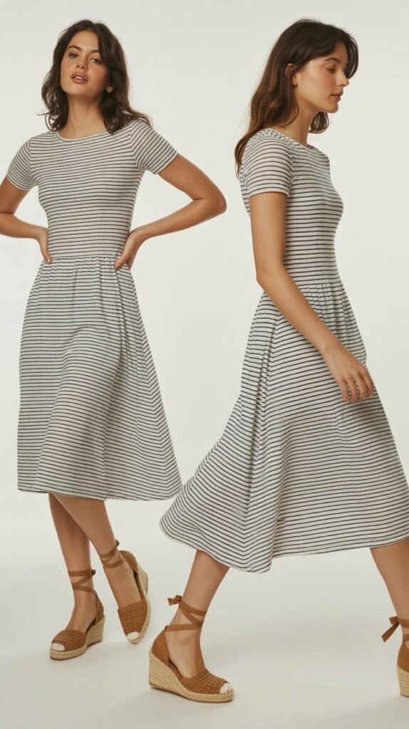 Striped Midi Dress with Espadrilles
