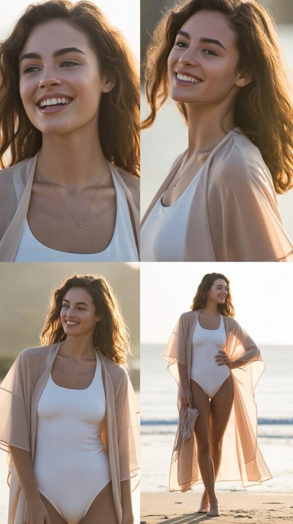 Sheer Kaftan Over One-Piece Swimsuit