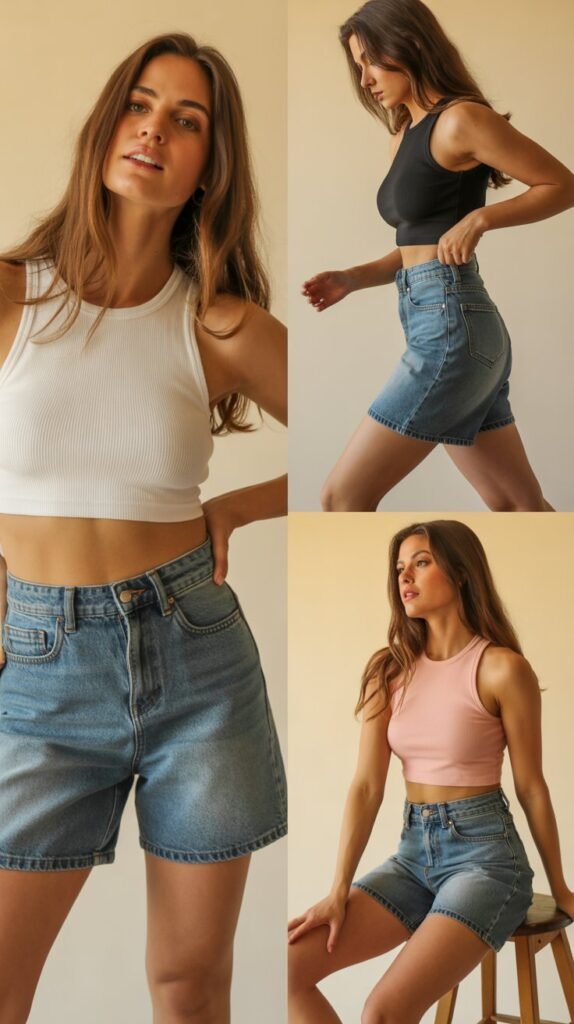 High-Waisted Denim Shorts and Crop Top