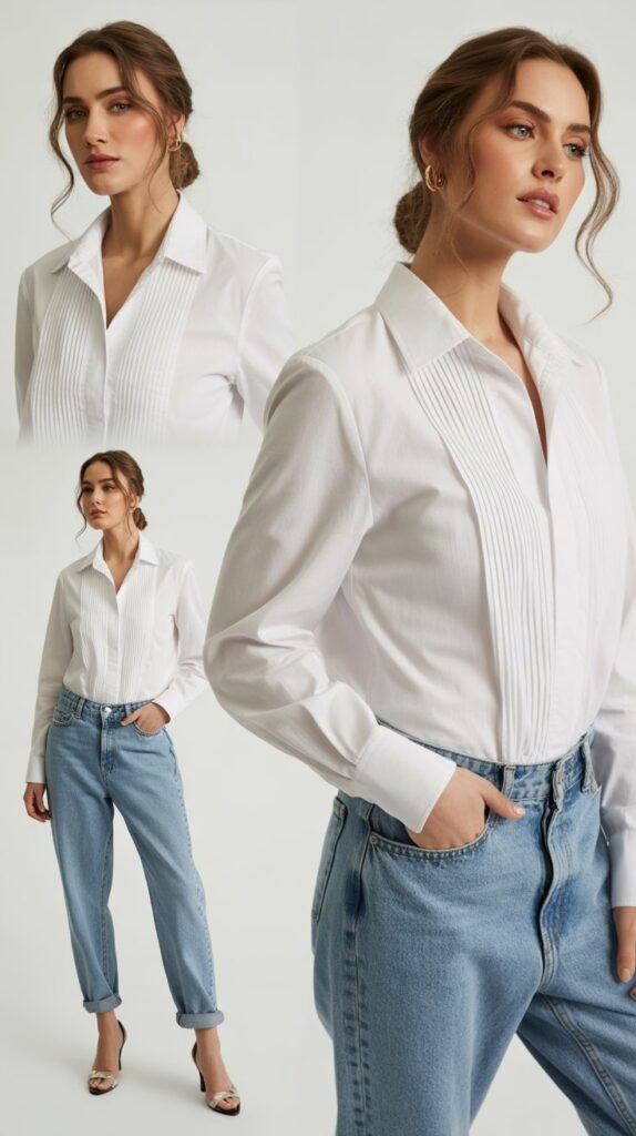 Tuxedo-Style Shirt with Boyfriend Jeans