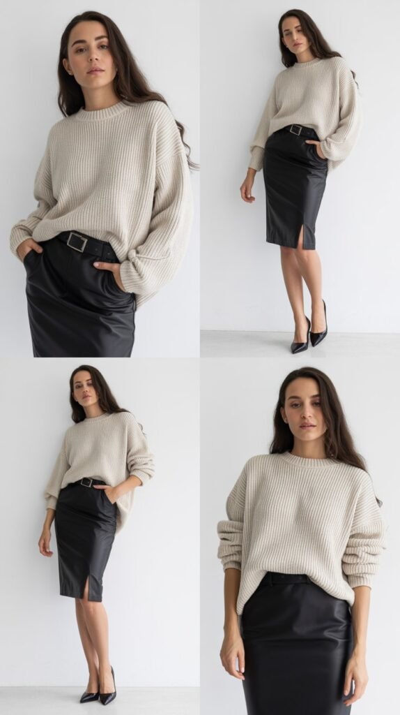 Oversized Sweater with Pencil Skirt