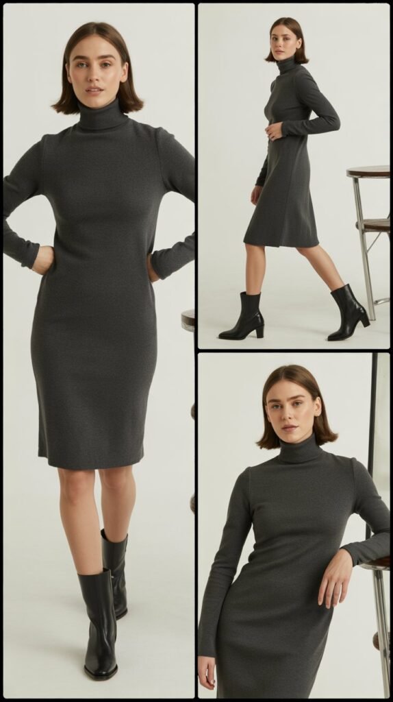Turtleneck Dress with Ankle Boots