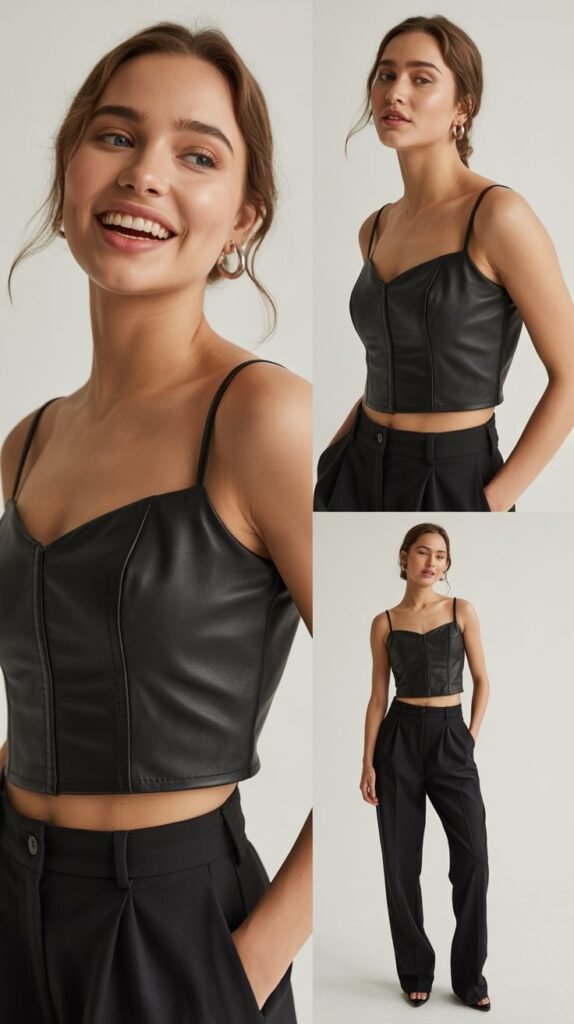  Leather Bustier with High-Waisted Pants
