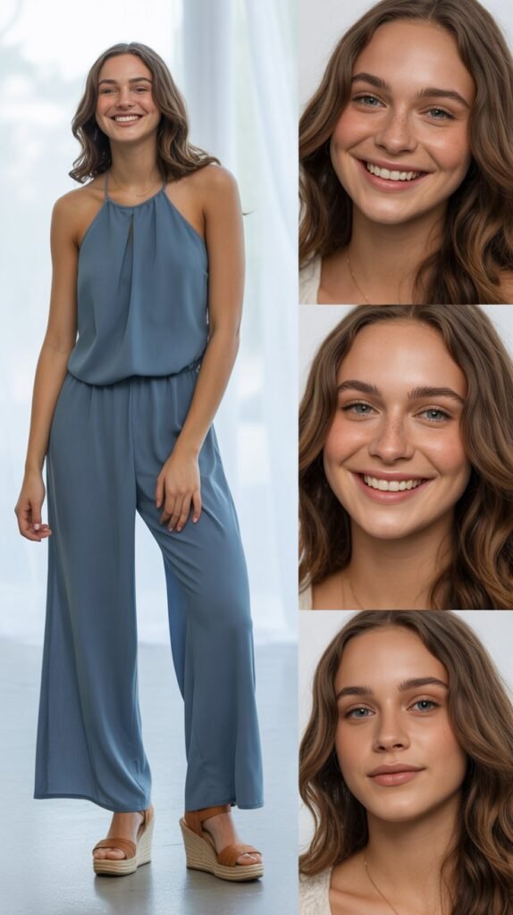 Halter Neck Jumpsuit with Wedge Sandals