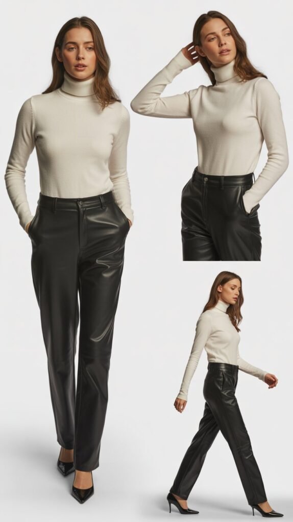 Turtleneck Sweater with Leather Pants