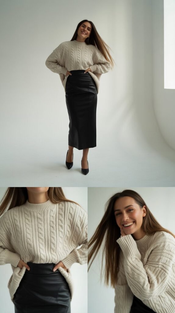  Pencil Skirt with Chunky Knit Sweater