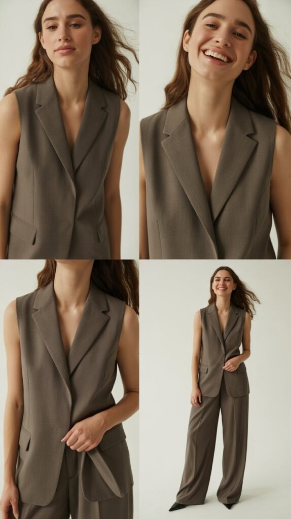 Sleeveless Blazer Vest with Wide-Leg Pants