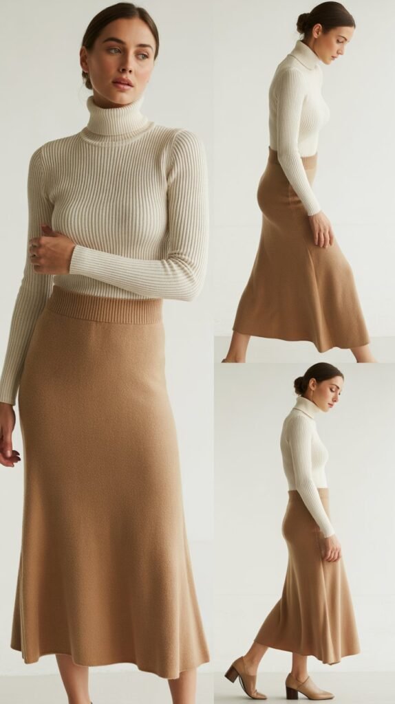 Knit Midi Skirt and Fitted Turtleneck