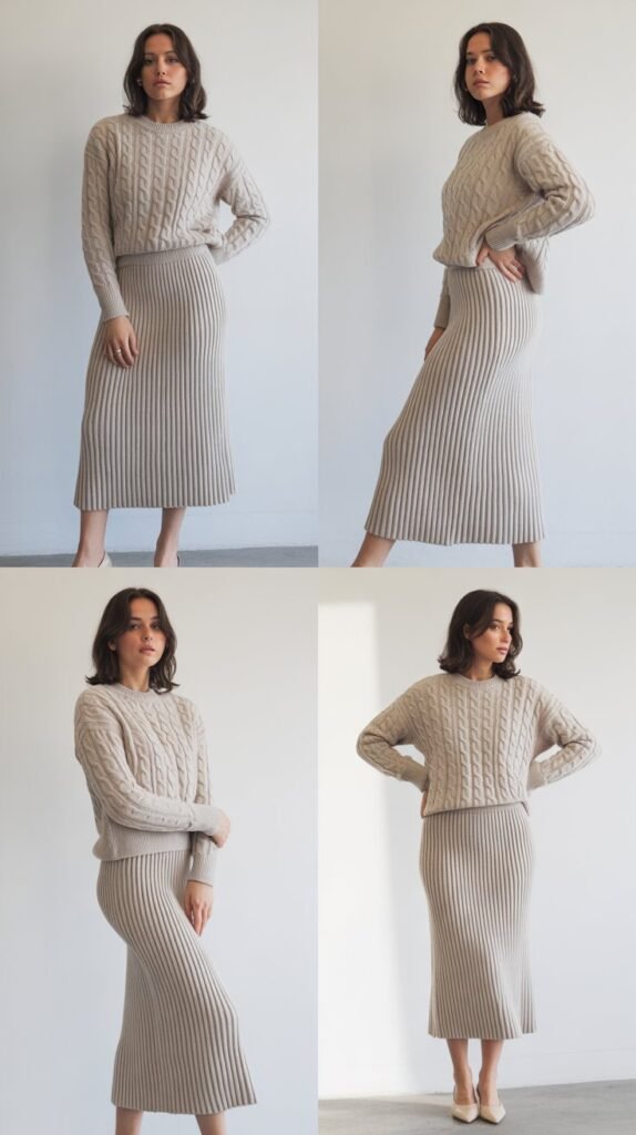 Knit Midi Skirt with Sweater Set