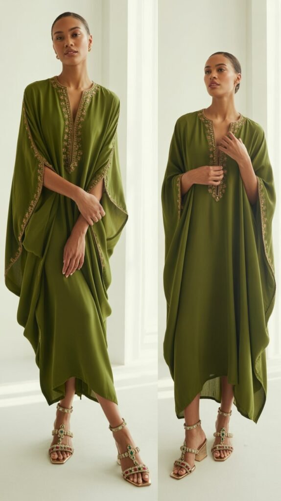  Kaftan-Style Dress with Embellished Sandals