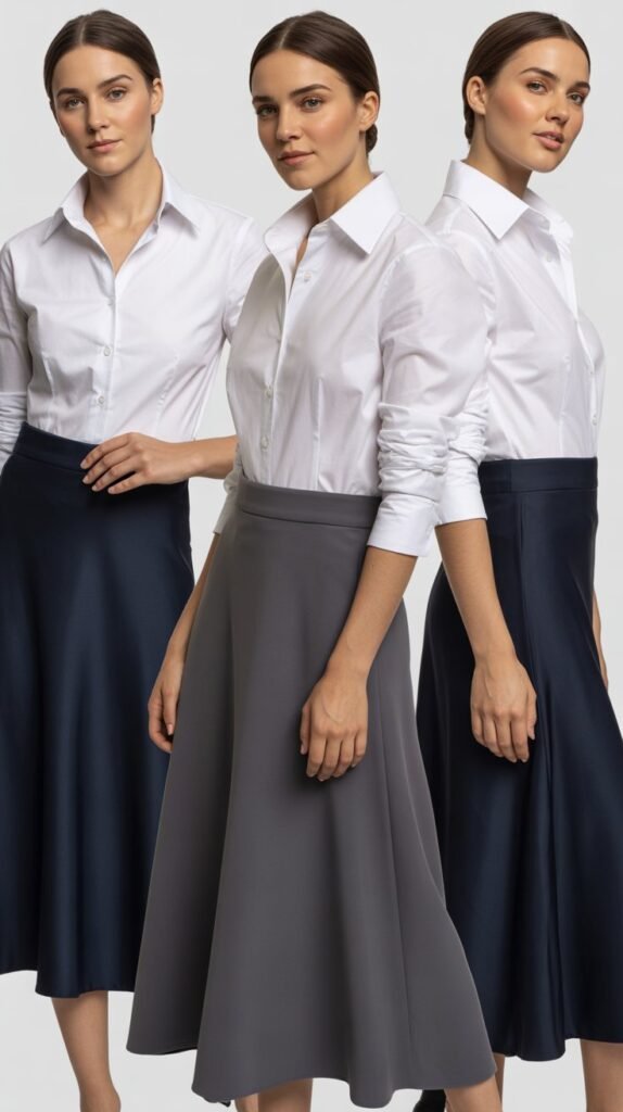 Crisp White Shirt with Midi Skirt