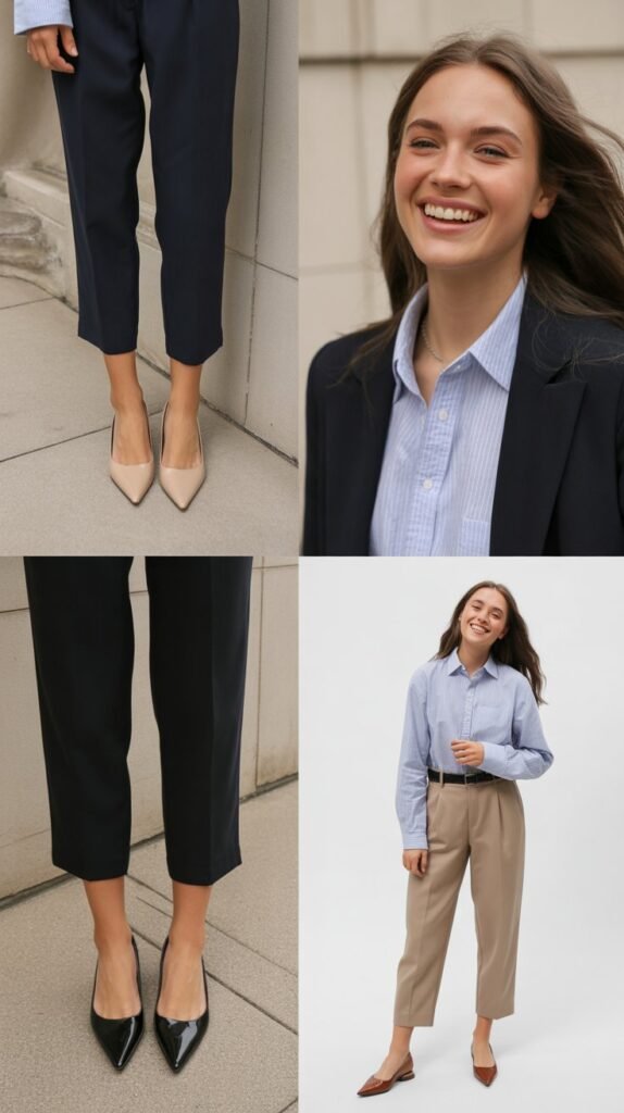 Cropped Pants with Pointed-Toe Flats