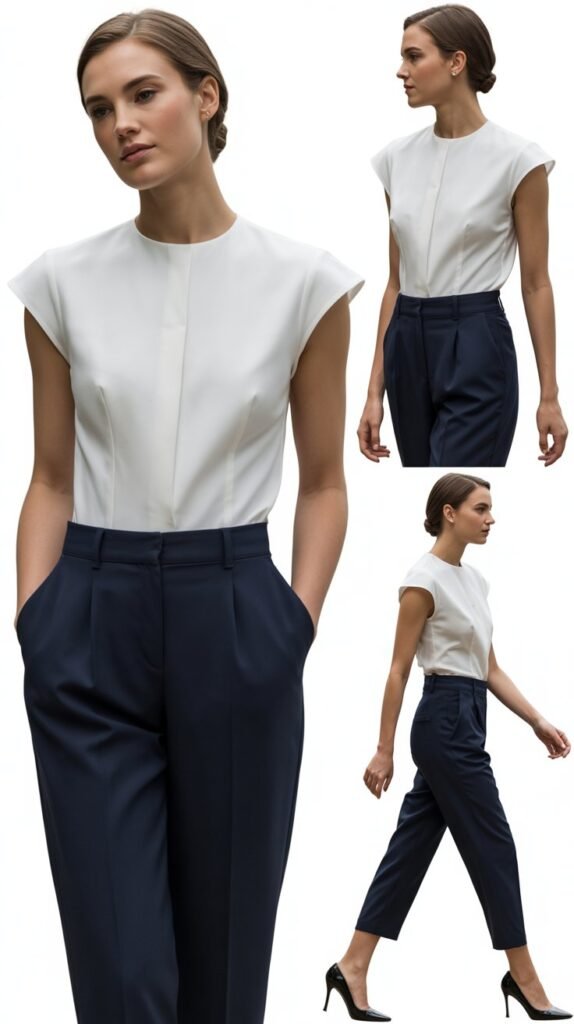 Cap Sleeve Blouse with Cropped Trousers