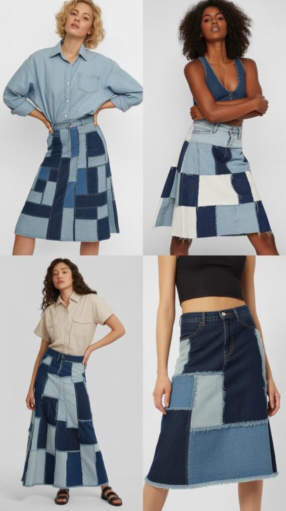 Patchwork Denim Skirts