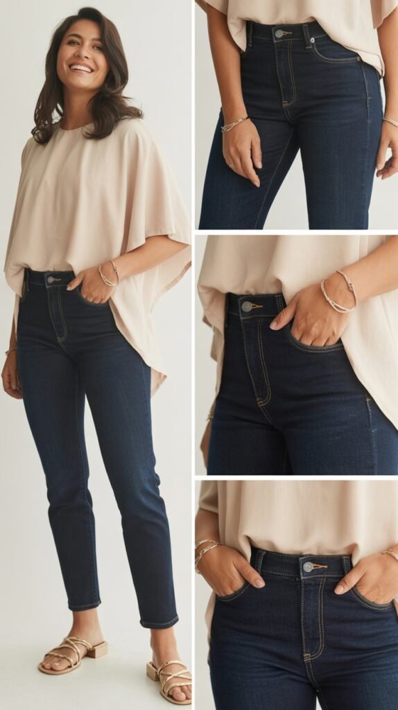 Classic Dark Wash Jeans with Flowy Tunic Top