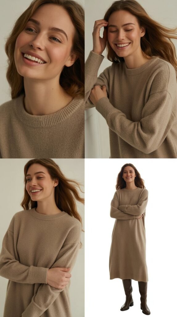 Midi Sweater Dress with Knee-High Boots