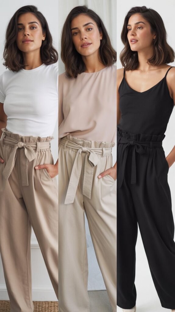 Paperbag Waist Pants with Simple Top