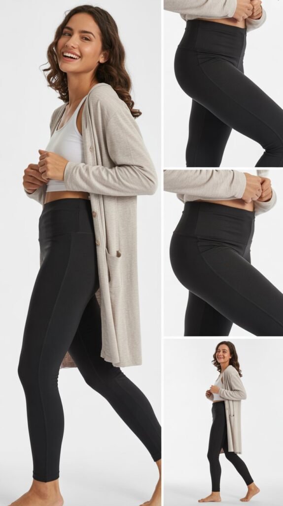 Stretchy Black Leggings with Longline Cardigan