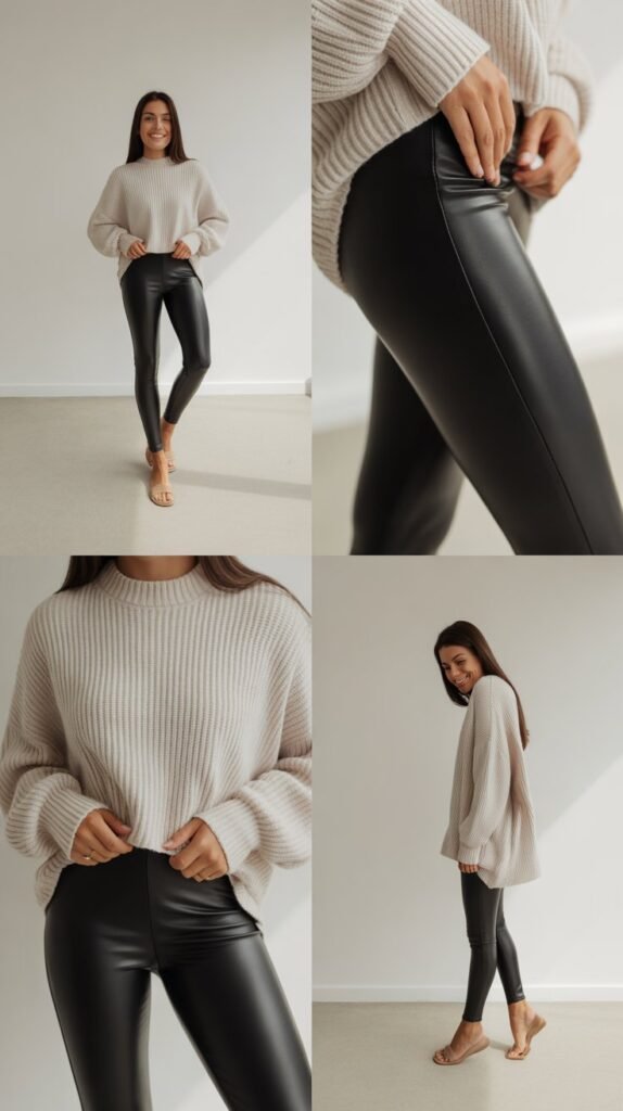Faux Leather Leggings with Oversized Sweater