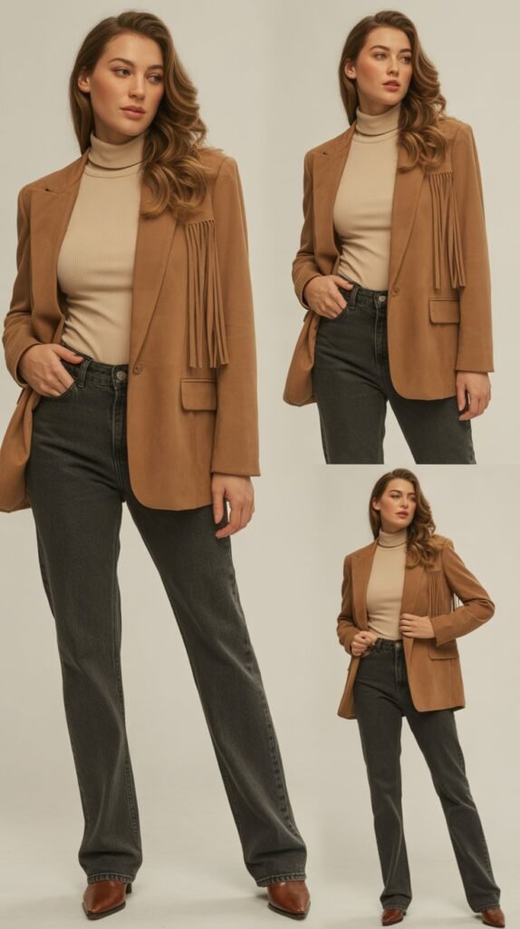 Western Blazer with Turtleneck and Jeans