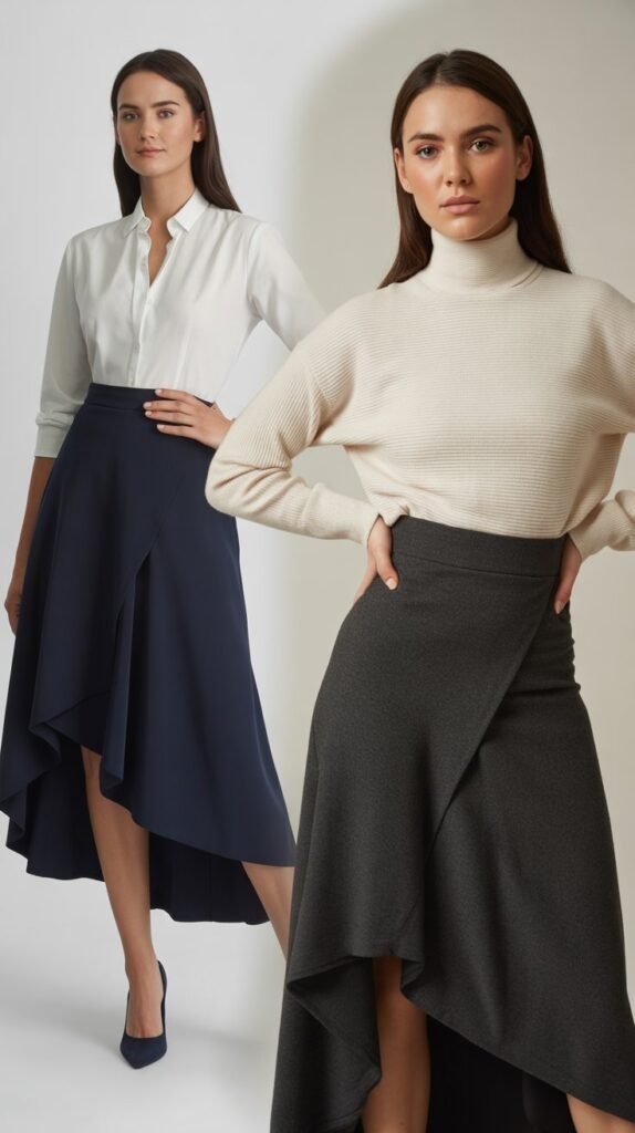 Asymmetric Hemlines with Conservative Tops