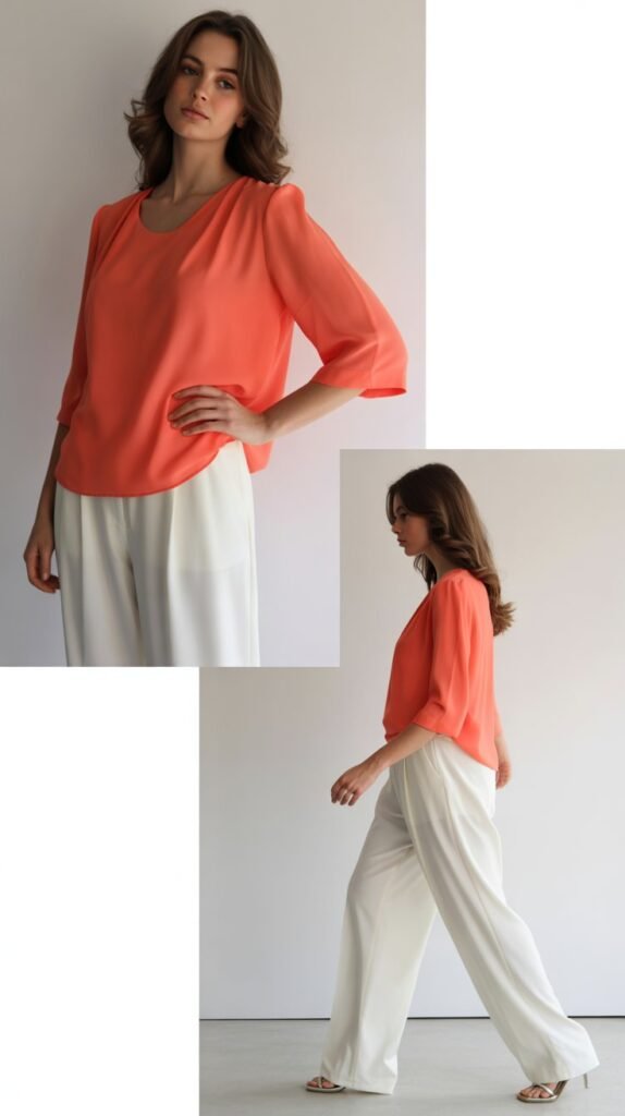 Coral Top with White Pants