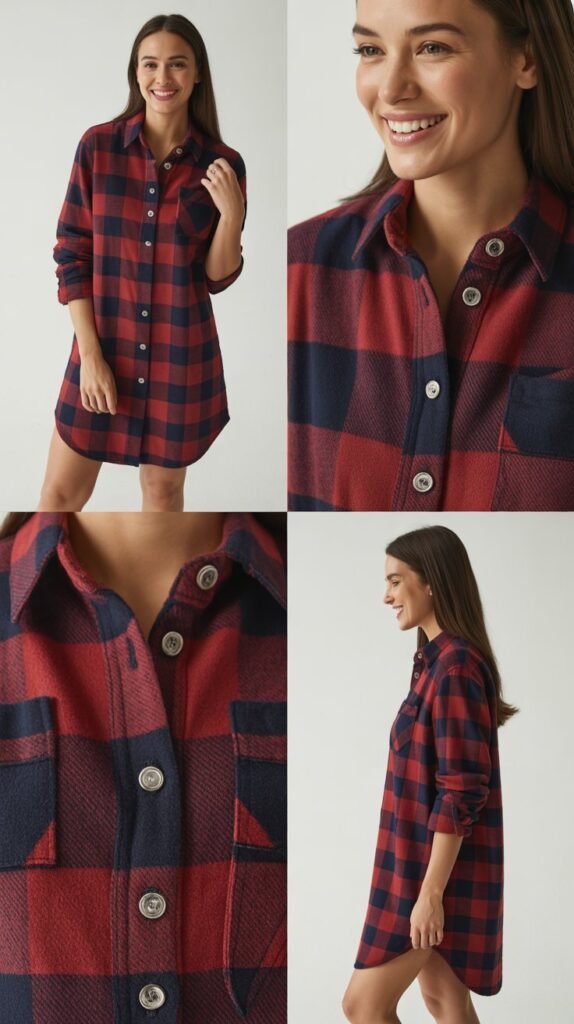 Plaid Shirt Dress With Snap Buttons