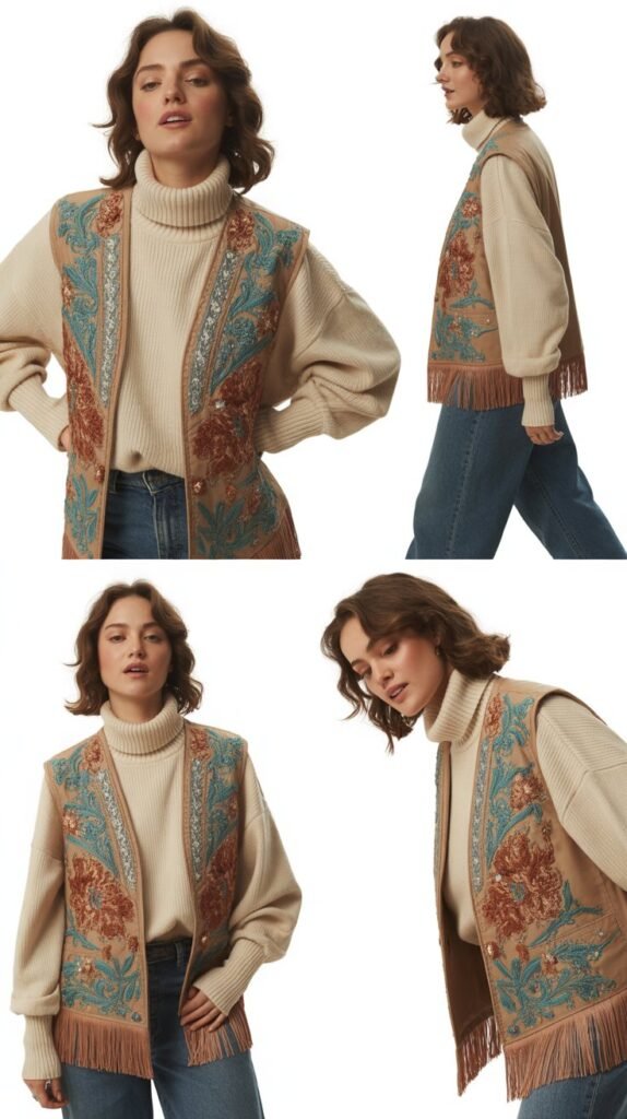  Turtleneck with Western Embroidered Vest