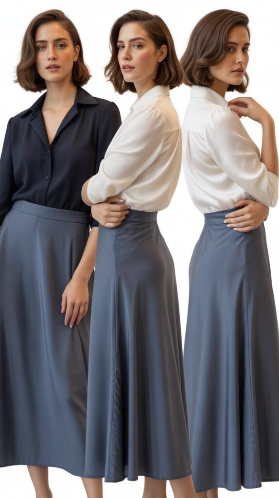 Midi Skirt with Tucked Blouse