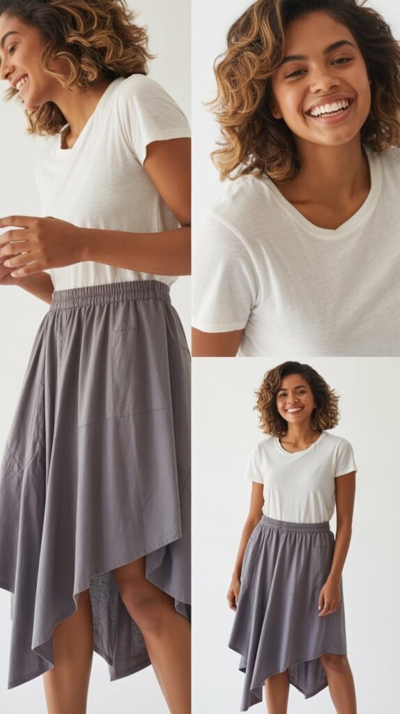 Asymmetrical Hem Skirt with Simple Top