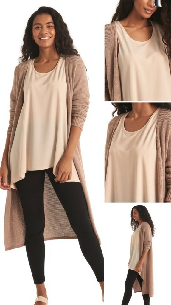 Tunic Top with Leggings and Long Cardigan