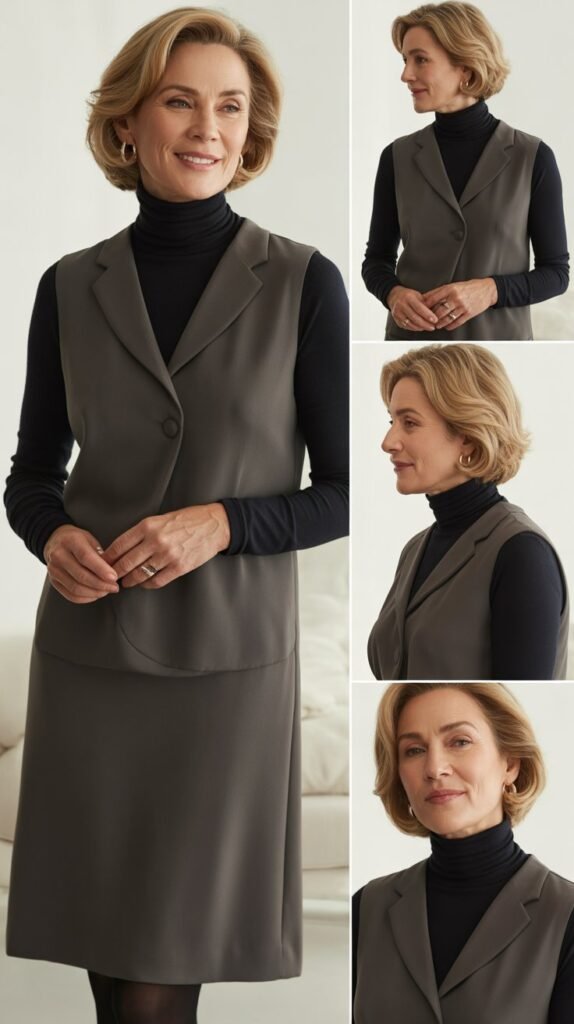 Black Turtleneck Under Sleeveless Shift Dress