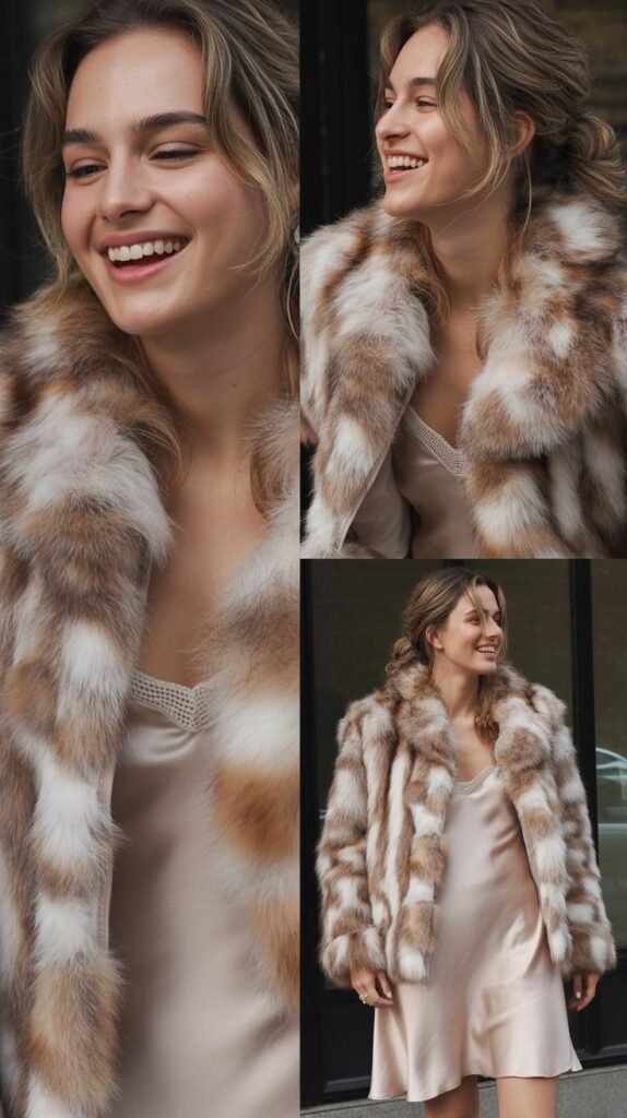 Fur-Trimmed Jacket over Slip Dress