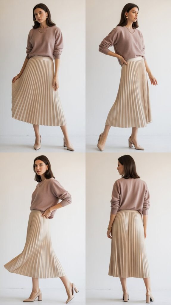 Pleated Midi Skirt with Sweater