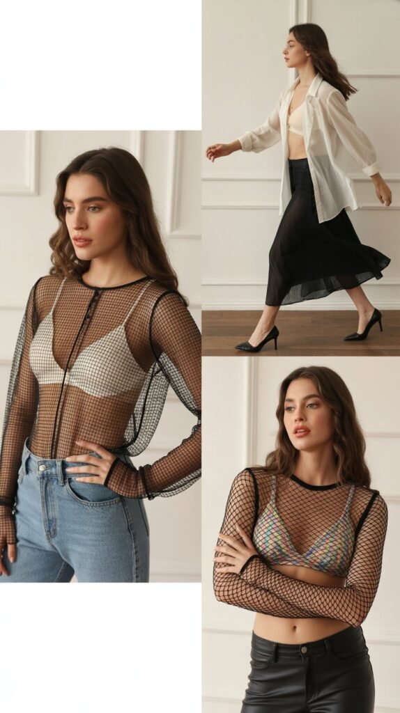 Mesh or Sheer Top Over Bralette