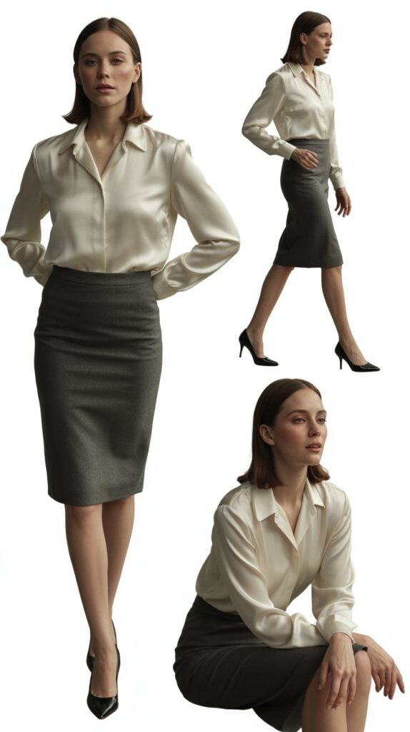 Silk Blouse with Pencil Skirt