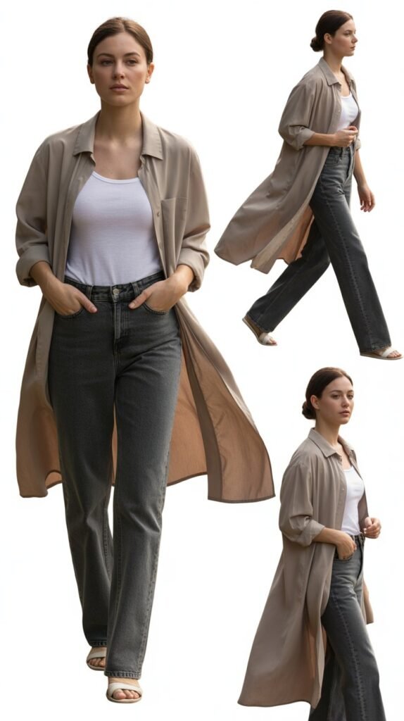 Shirt Dress As Duster Over Jeans