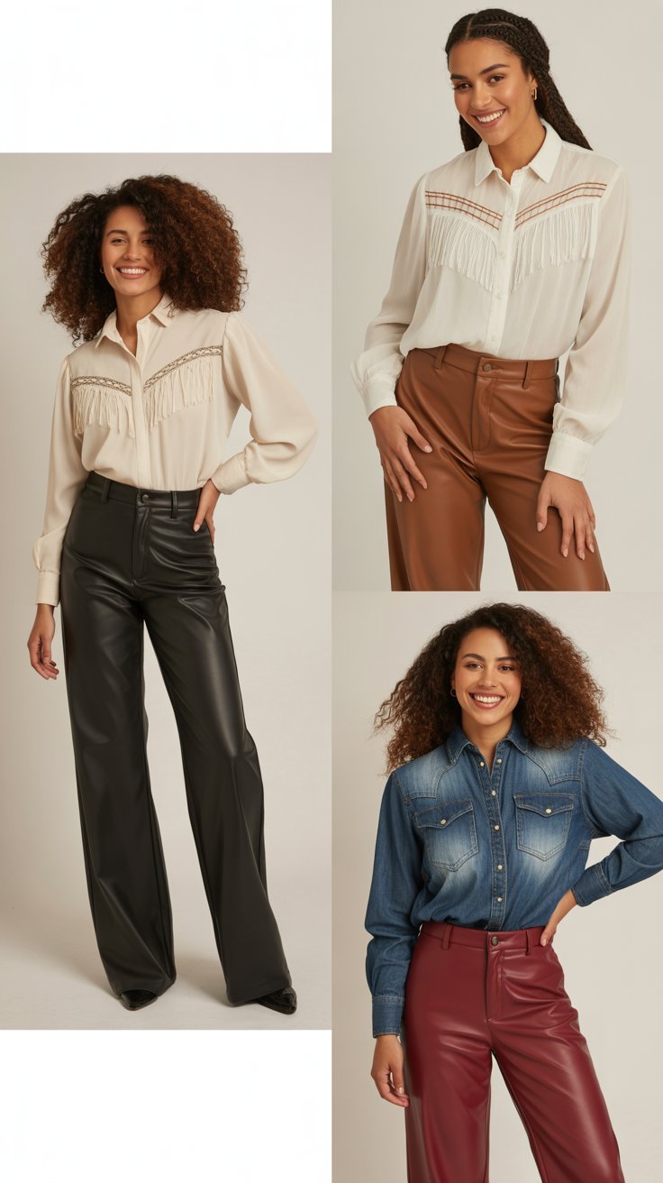 Faux Leather Pants with Flowy Western Blouse