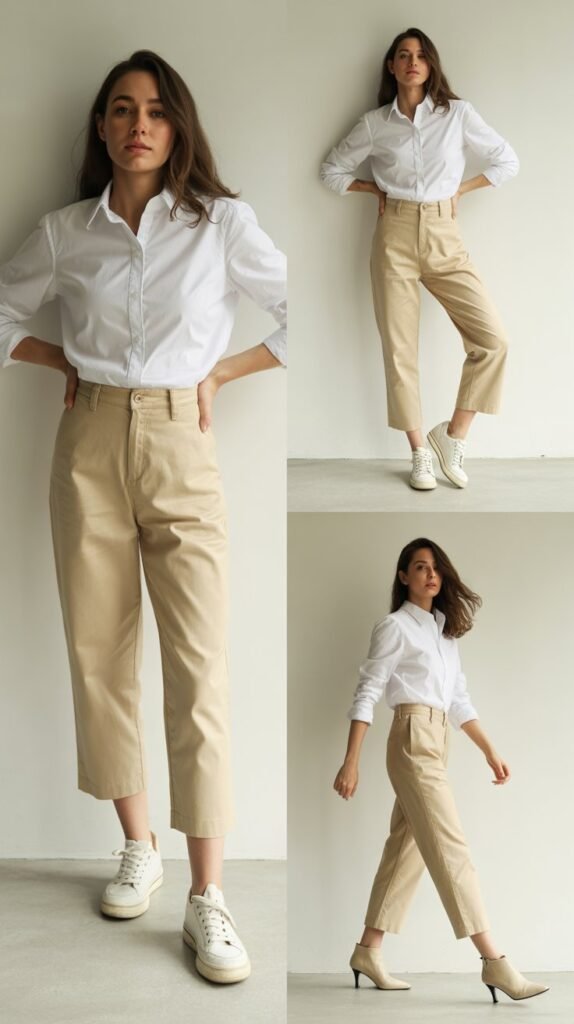 White Button-Down with Cropped Cotton Pants